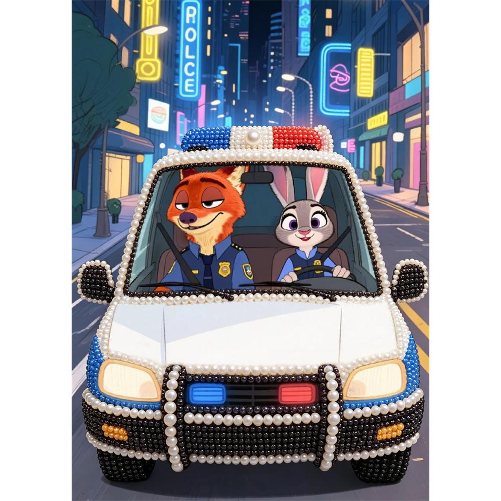 

Disney DIY Pearl Art Painting Nick and Judy are driving a police car Home Wall Decoration Pearl Gem Painting Pictures Crafts Home Decoration 30x40