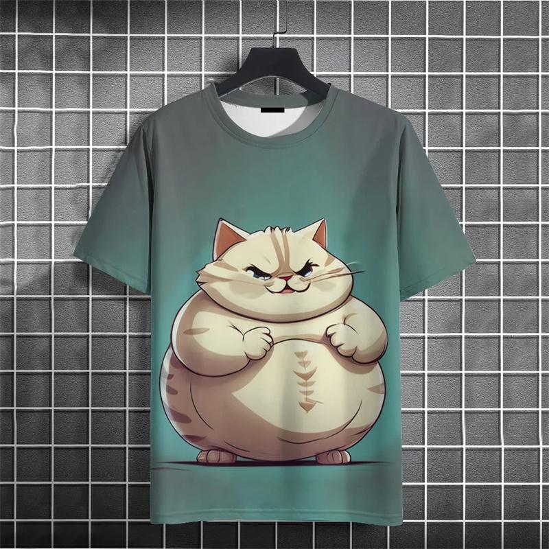Funny Fat Cat T-Shirt Kid's 3d Printed Animal T-Shirts Kids Casual Loose Short Sleeved Oversized Tops Summer Streetwear Tees
