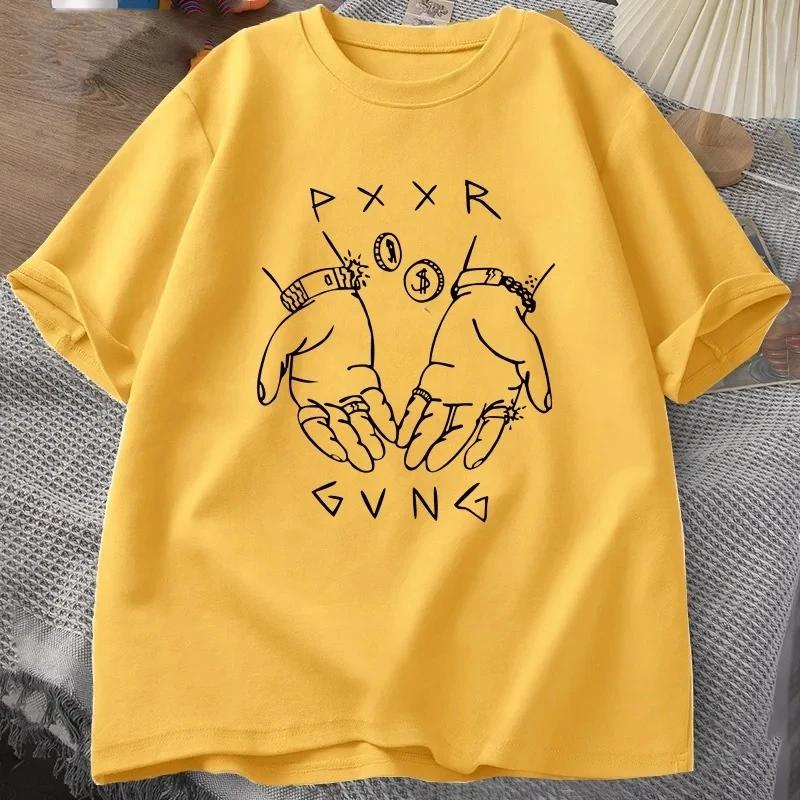 

Pxxr Gvng Літні жіночі футболки з графічним принтом, круглим вирізом, великі футболки, бавовняні топи з короткими рукавами, повсякденні футболки унісекс, вуличний одяг XXXL жовтий