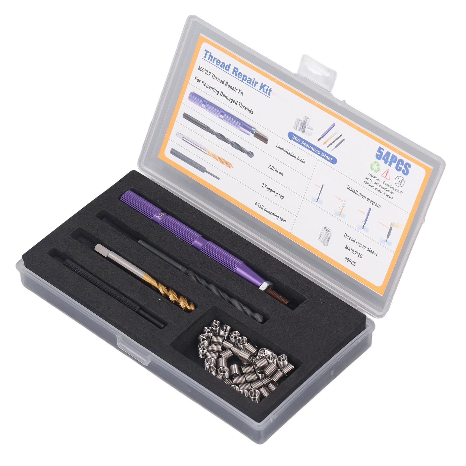 

54PCS Set Metric Thread Repair Kit 304 Stainless Steel Thread Repair Insert Kit for Home