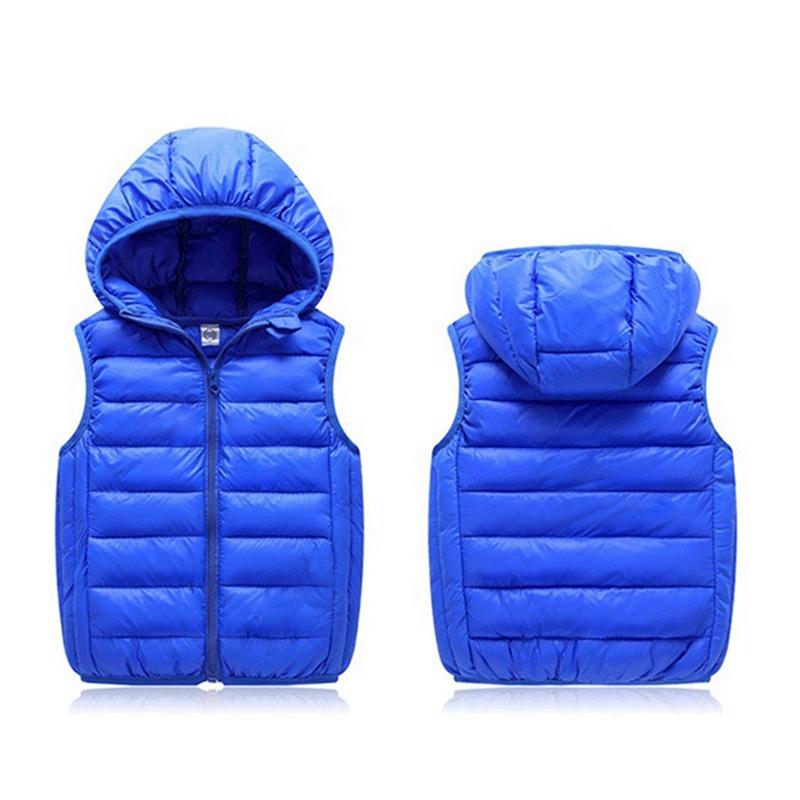 3-14 Years Kids Winter Warm Hooded Vest Solid Color Sleeveless Zipper Top