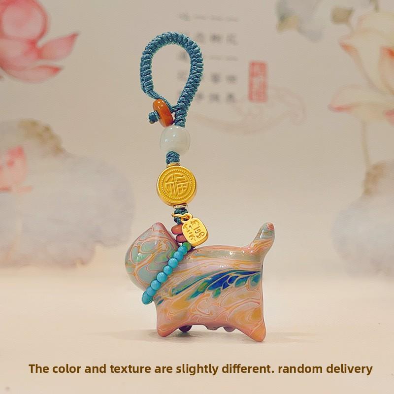 Temple Same Style Intangible Heritage Lacquer Fortune Cat Pendant Lucky Cat Bag Key Phone Decorative Charm Cute Stylish