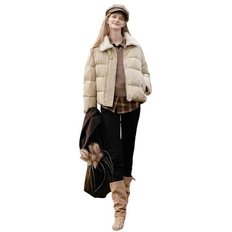 Xiangying Women s Plush Lapel Short Lightweight Duck Down Jacket XL
