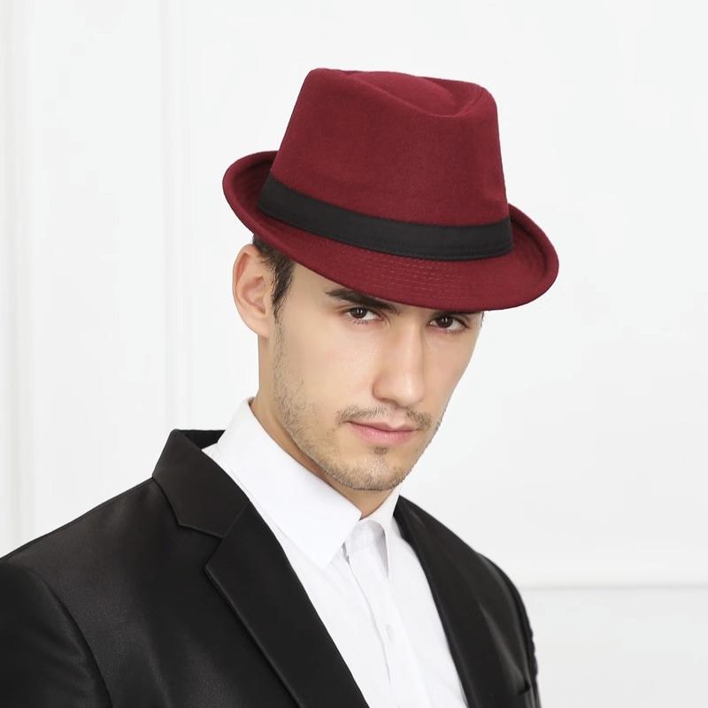Winter Tweed Small Edge Men's Top Hat Jazz Hat Tweed Material Autumn and Winter Warm Hat Old Man Hat Winter Top Hat