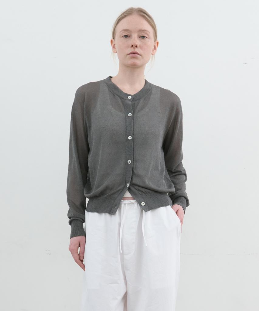 POSZER Linen Blend Knit Cardigan (Deep Gray)