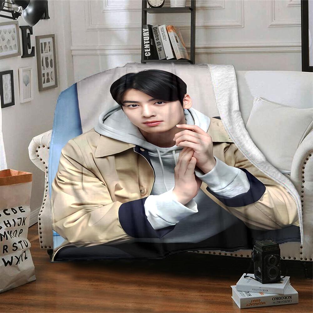 1Pc Cha Eunwoo Blanket Soft Comfortable Polyester Blanket All Seasons Use Suitable Bedroom Office Outdoor Ideal Christmas Gift Choice Print Home Blank