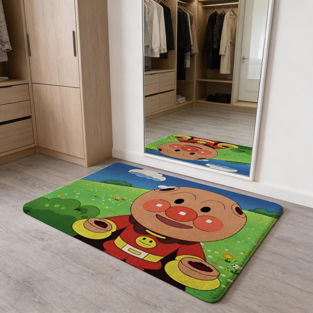 Anime Kawaii A-Anpanman Floor Mat Flannel Door Mat Non-Slip Absorbent Washable Indoor Home Rug