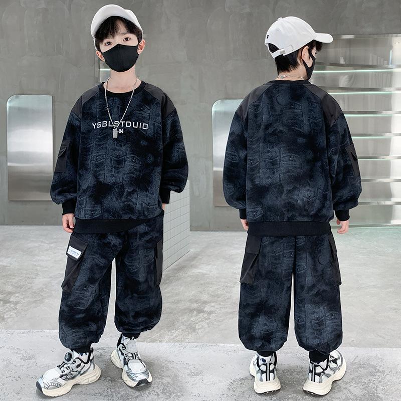 

Дитячий одяг для хлопчиків, весняно-осінній костюм-светр, спортивний костюм для хлопчиків, светр, спортивні штани, костюм-двійка 160 чорний