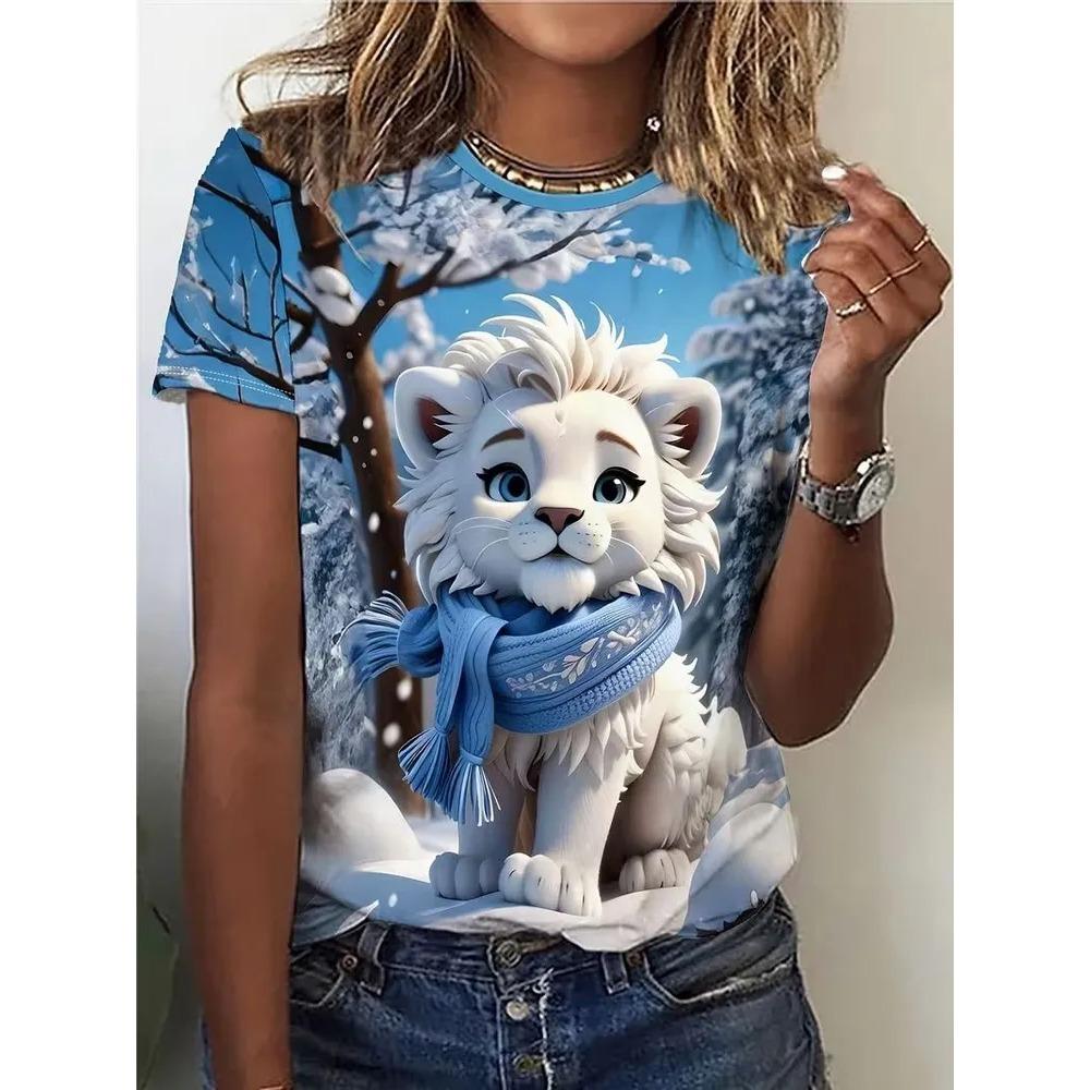 T-shirt da Donna Estiva con Stampa 3D Girocollo Moda Versatile Traspirante Tendenza Casual