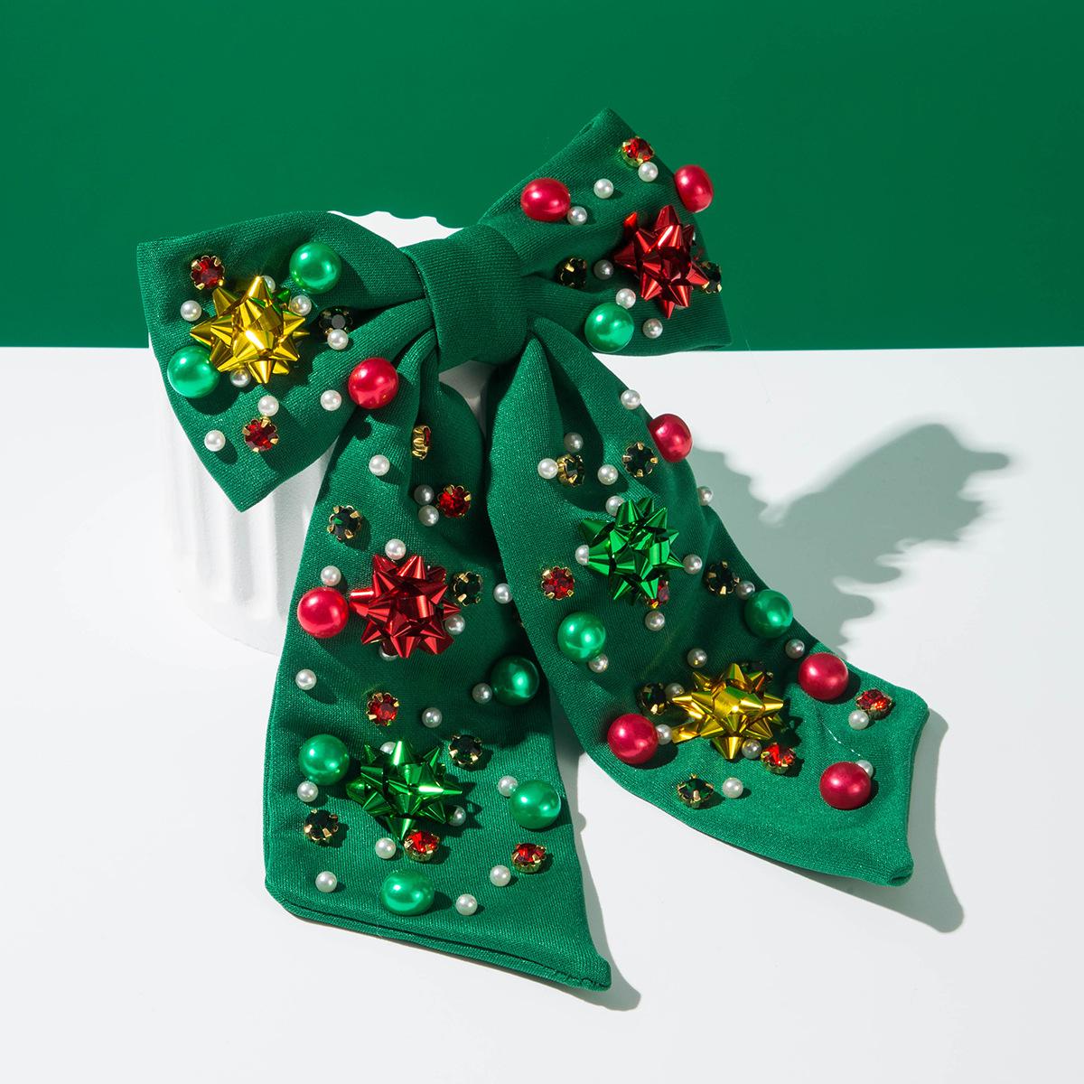 

Рождественский Новый Элегантный Бант Зажим-пружина для Женщин с Расшитыми Стразами Снежинка Свежий Милый Праздничный Зажим для Волос для Вечеринки зелёный