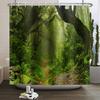 Garden Path Shower Curtain with 12 Hooks Realistic Forest Landscape Butterflies Waterproof Polyester Bathtub Bathroom Curtain