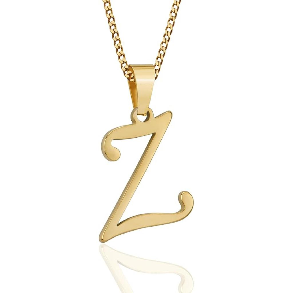Suweibuke Initial Necklace for Men Women Boys Girls, 18K Gold Plated 26 Letters Pendant Necklace, Personalized Jewelry Gifts