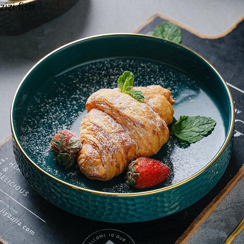 Gold-plated Ceramic Bowl Household Soup Bowl Salad Bowl Dessert Bowls Snack Bowls Restaurant Circular Solid Color Tableware