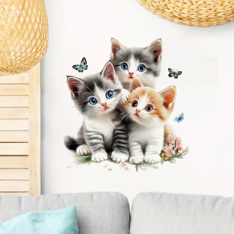 3D Cute Kitten & Butterfly Wall Decal for Children's Room