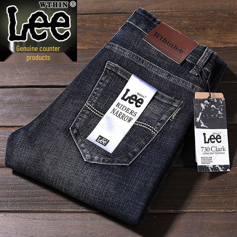 LEE Męskie Jeansy Jesienne Elastyczne Slim Fit Koreański Styl Casual Luźne