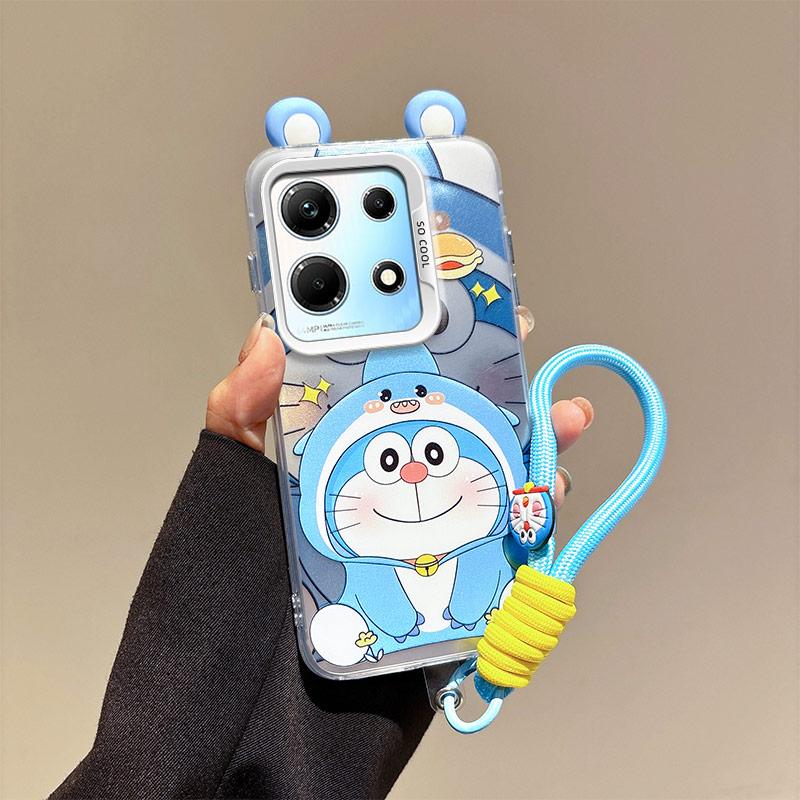 KEYSION Cute Ear Cartoon Case for Infinix Note 30 4G with Lanyard Soft Silicone+PC Shockproof Phone Cover for Infinix Note 30 5G