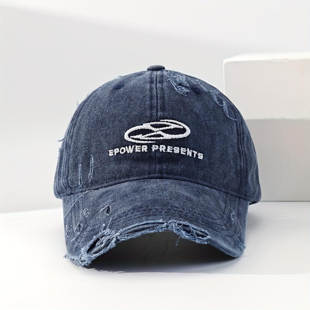 Vintage-Inspired Men's Denim Baseball Cap with Distressed Letter Design - Fashionable Streetwear