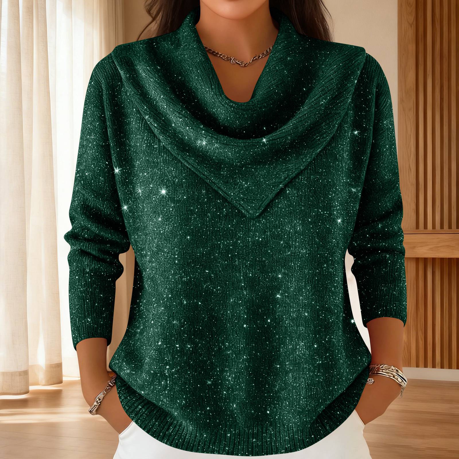 Women s Color Turtleneck Long Sleeve Pullover Knit Sweater L