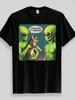 Alien Holding A Cat Funny Extraterrestrial Mens T Shirt Humorous UFO Pet Graphic Tee Casual Short Sl