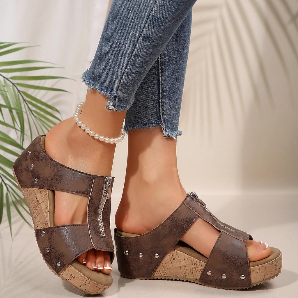 2025 New Foreign Trade Summer Women's Thick-soled Wedge Slippers Large Size Fish Mouth Wedge Slippers Women's Shoes