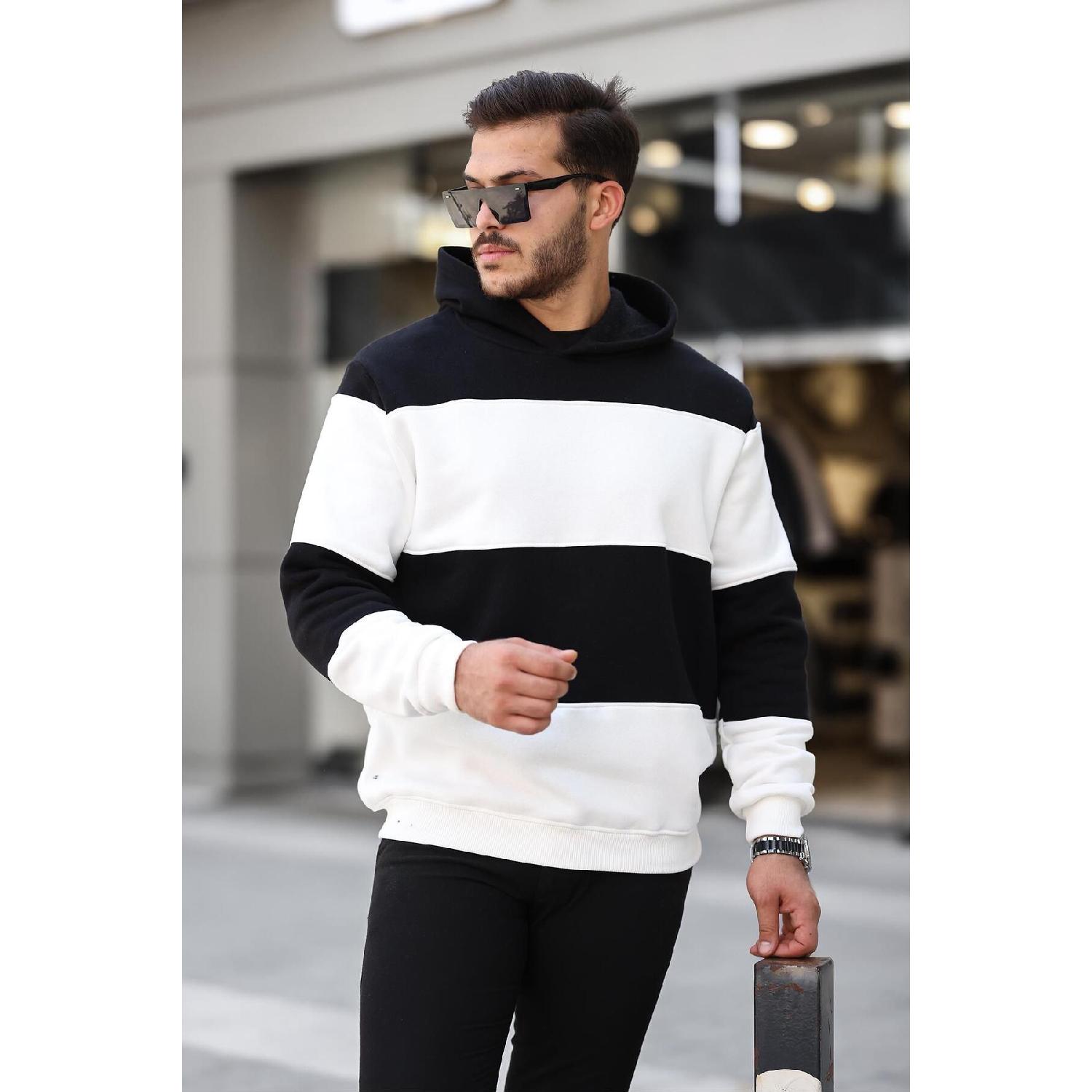 

Black And White Block Piece Overisize Hooded Three Thread Sweatshirt - 2316 S