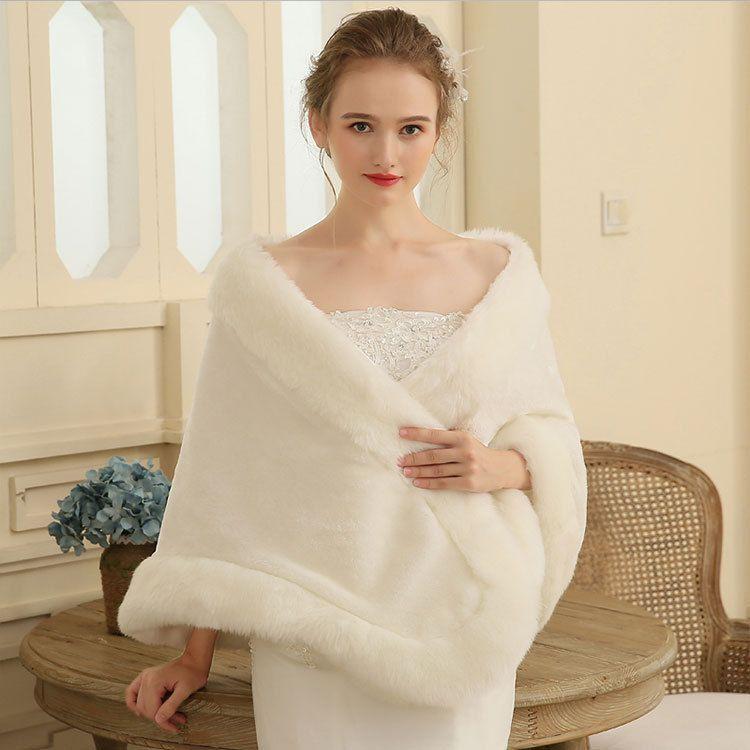 Used Shawl Women's Thick Stole Fur Warm Faux Fur Winter Bolero Wedding Party Bridal Winter Party Coming-of-Age Ceremony Entrance Ceremony Christmas