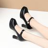 One-word buckle high-heeled waterproof stage catwalk with cheongsam shoes temperament single shoes, leather shoes