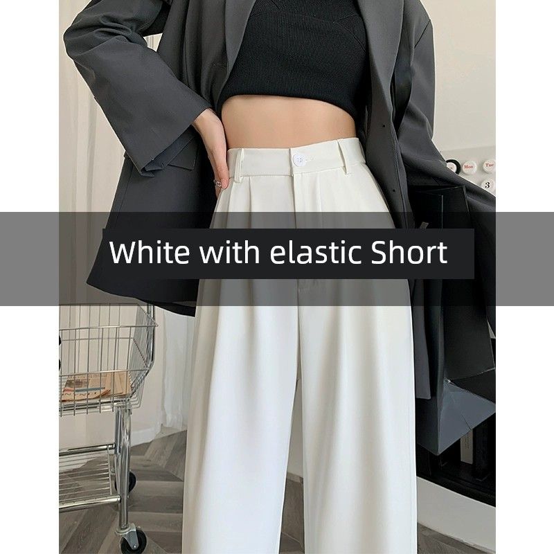 

Black Spring and Autumn Loose Classy Drape Narrow Pants White belt elastic little man S