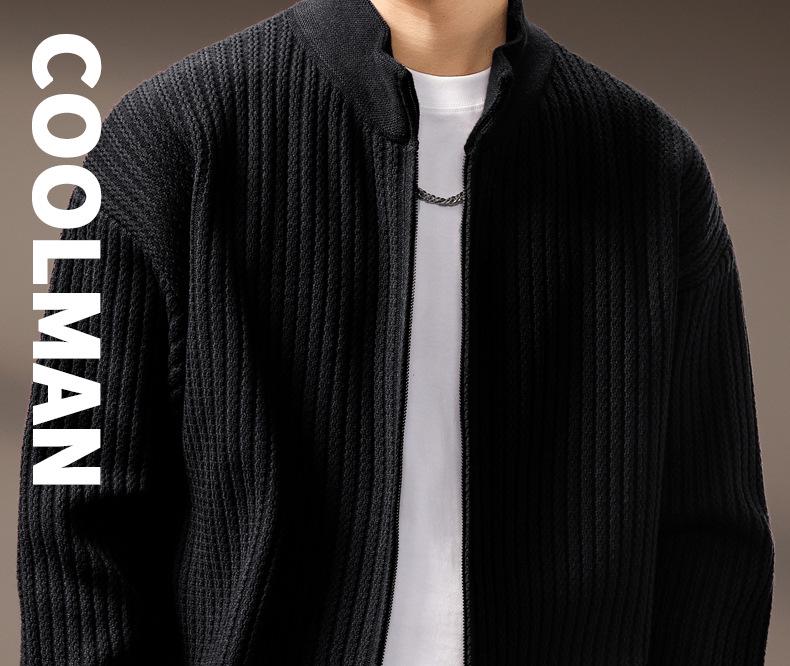 Men's High-End Stand Collar Cardigan Knit Jacket - Autumn/Winter Trendy Loose Sweater