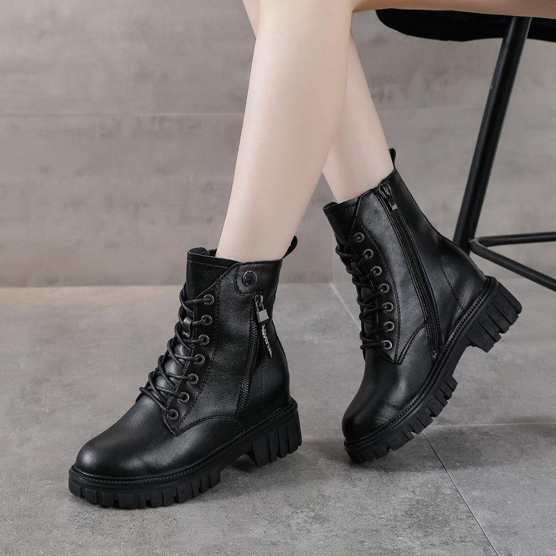 Vnitřní zvýšení Martin boots dámské jarní nové krátké boty s tlustou podrážkou krátké kožené boty s tlustým podpatkem britský styl boty dámské