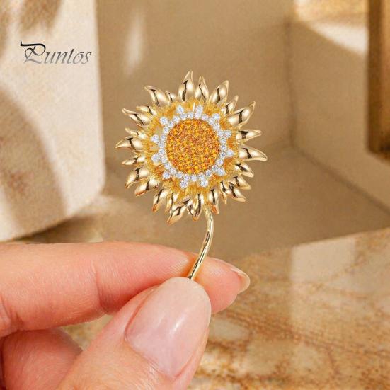 Strong Buckle Brooch Rhinestone Sunflower Pin for Women, Golden Flower Lapel Suit Dress Scarf Hat Bag Decoration, Clothing Accessory Gift Girls