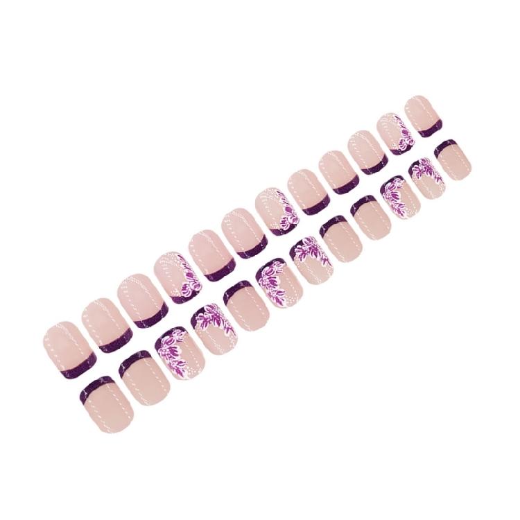 24 Pcs Short Square Acrylic Nail Flowers Full Cover Stick On Nail French Tip Press On Nail Simple False Nail