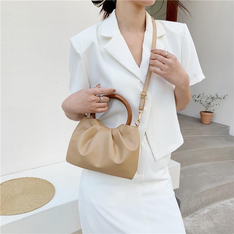Cloud bag women's crossbody fashion pleated small bag simple wooden handle handbag women's shoulder small bag