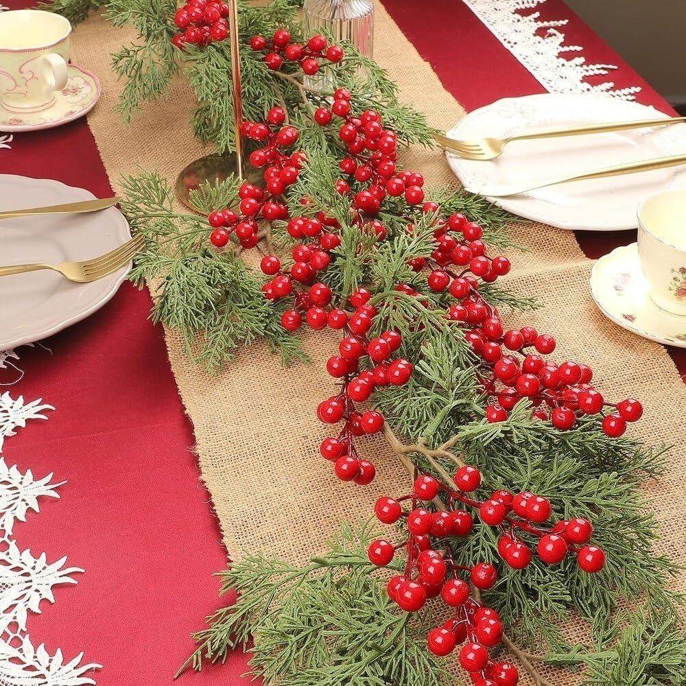 50Pcs Bright Color Faux Berry Branches 7 Head Fake Flowers Lifelike Simulation Berry  Holiday Season