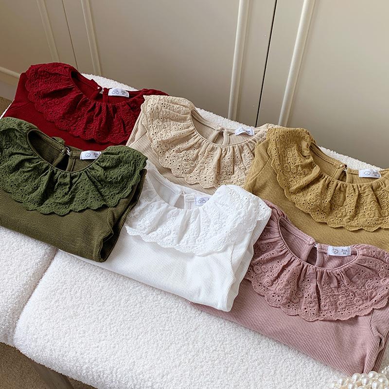 Girls Autumn Mori Peter Pan Collar Ruffle Long Sleeve T Shirt Baby Fashionable Inner Wear Base Layer Top