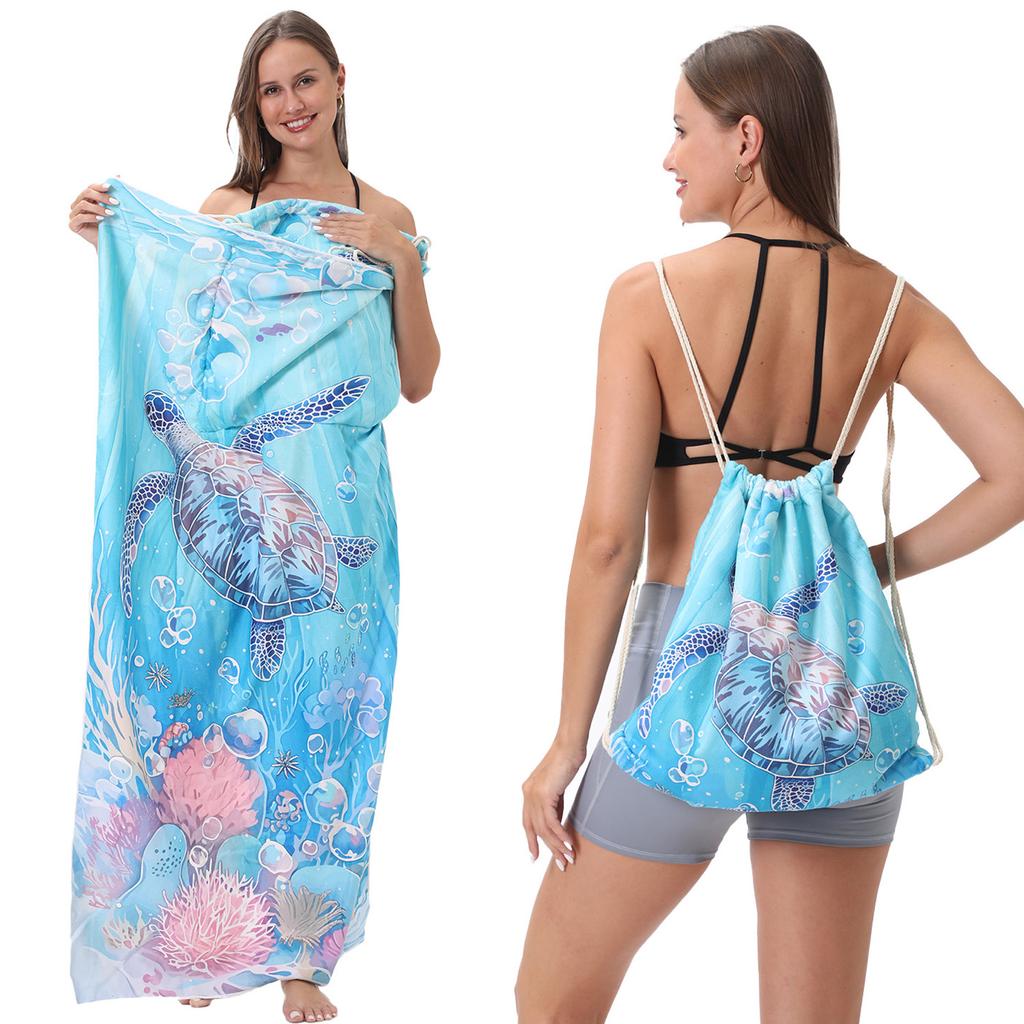 2026 Foldable Beach Towel Printed Bath Towel Integrated Beach Towel Integrated Bag Portable
