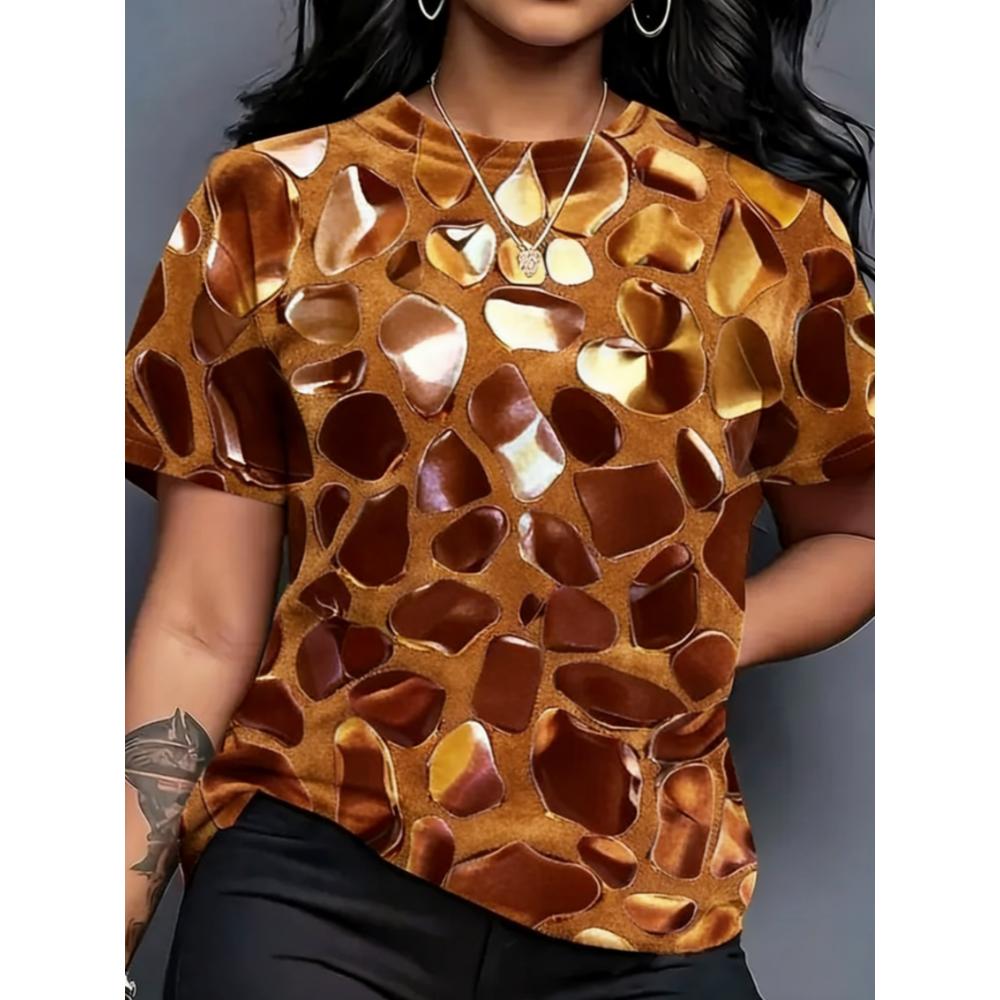 Summer Women T-shirt Creative 3D Printed Short Sleeved T-shirt Fashionable Comfortable Soft Breathable Large Loose T-shirt