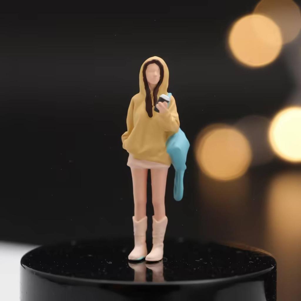 1:64 Scale Hooded Girl Figurine Hand-Painted Miniature Standing