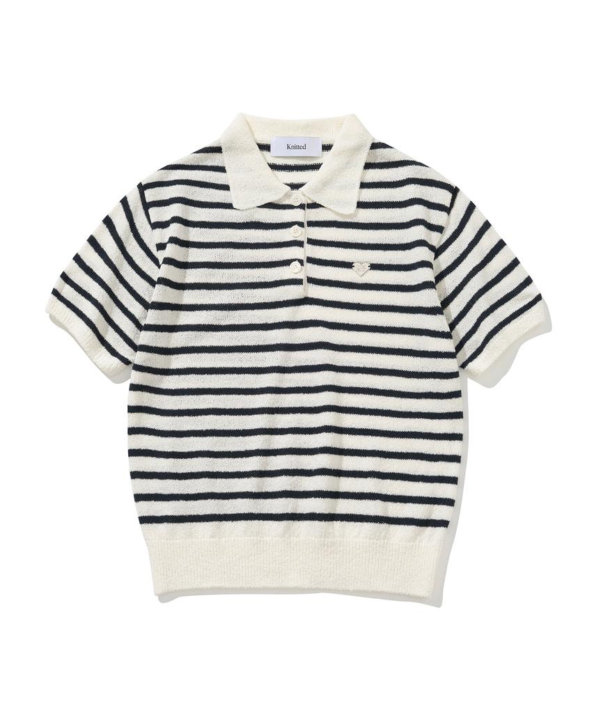 KNITTED (W) Boucle Stripe Collar Knit Ivory