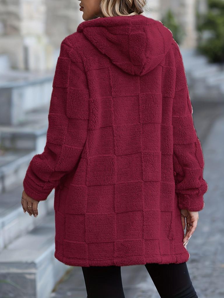 Plus Color European & American Women's Hooded Long Plush Cardigan - Autumn/Winter Collection