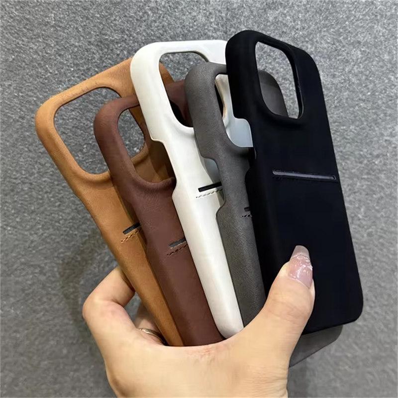 Matte Slot Kartenhalter mit Handgelenk Hand Strap Fall für iPhone 16 15 Plus 13 12 14 Pro Max Kamera Stoßstange Leder Abdeckung
