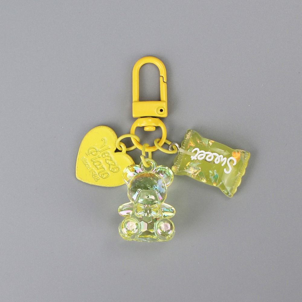 Candy Color Bling Heart Bear Key Ring Transparent Lovely Bag Pendant Phone Case Accessories