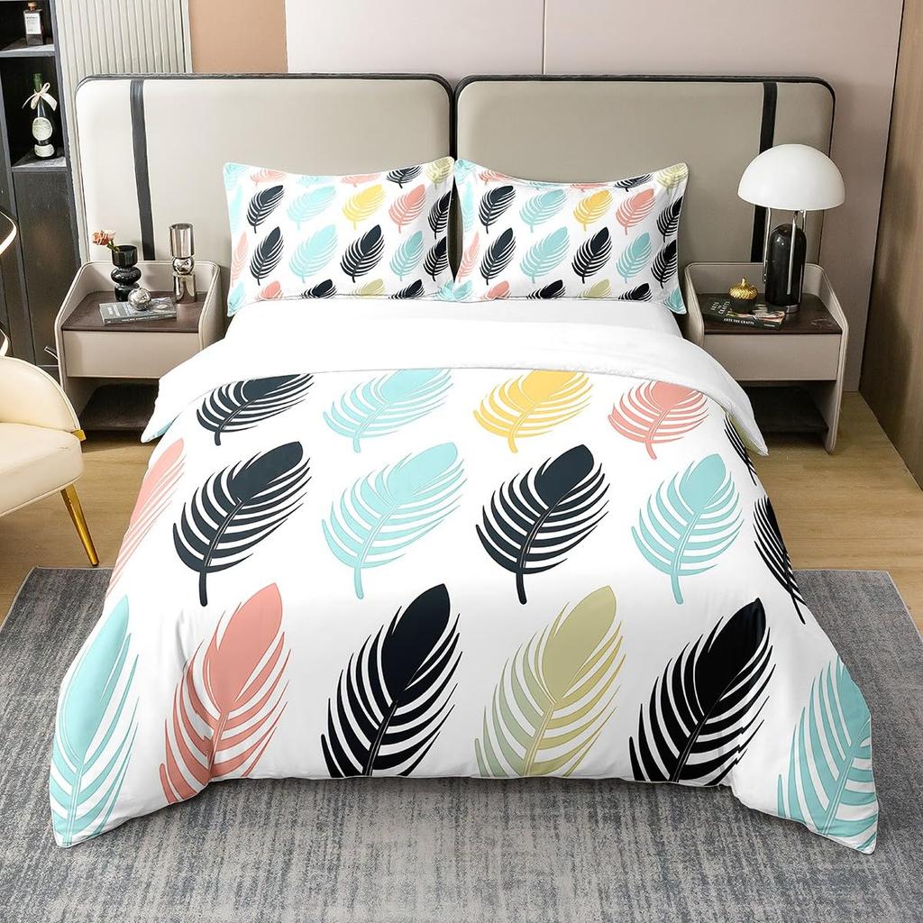 Peacock Feather Print Duvet Cover Set Queen Twin Bird Feathers Element Bedding Set Wild Animals Comforter Cover for Girls Teens
