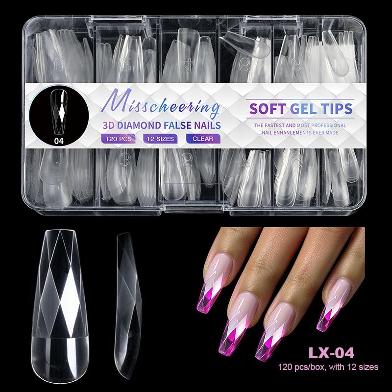 Luxury Diamond Almond Press On False Nail Tips Classic Trapezoidal Full Cover Soft Fake Nails Extension DIY Manicure Salon Tools