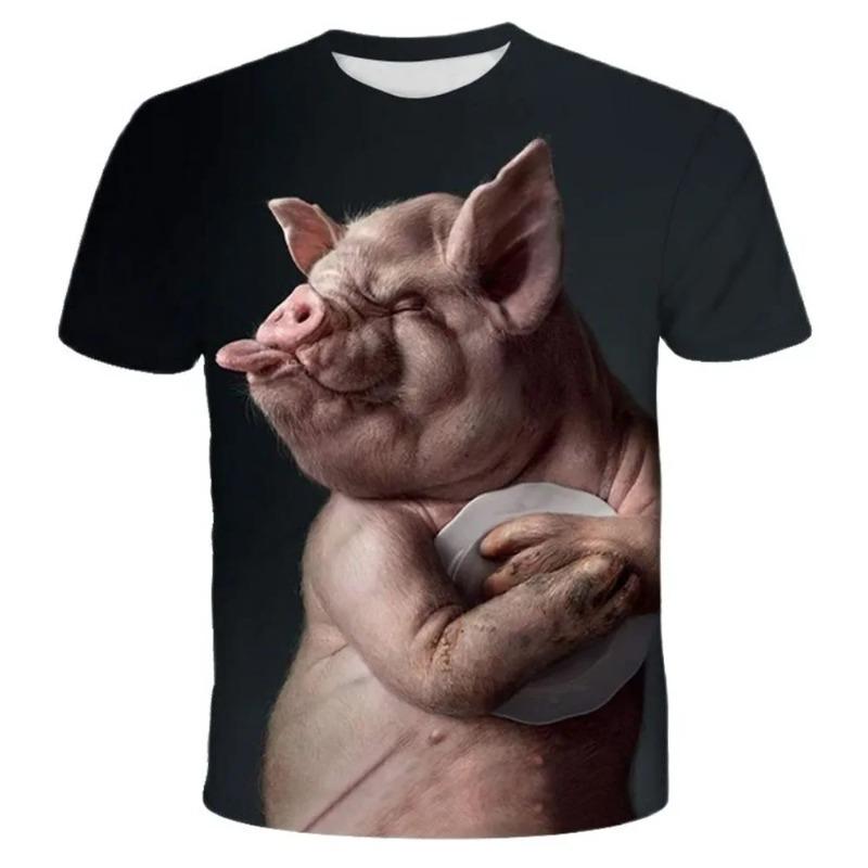 Cute Fun Animal Pig 3D Print Sport Breathable Men T-shirt Outdoor Street Casual Daily