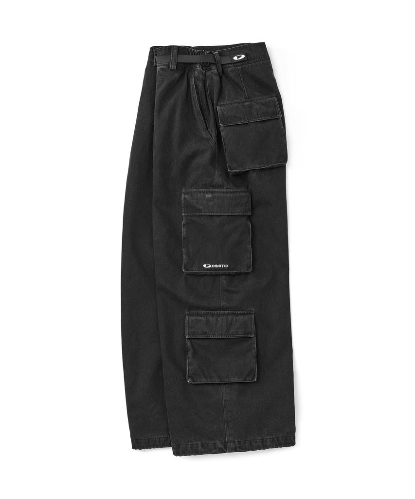 DIMITO Denim Multi Cargo Pants (Wide Fit Lv.2) Dw Black