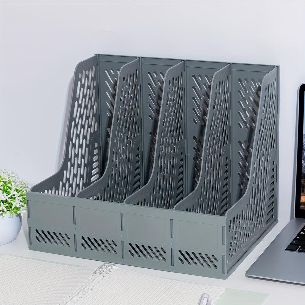 Magazine File Holder, Desk Organizer File Folder for Office Organization and Storage, Sturdy Plastic, 4 Vertical Compartmente