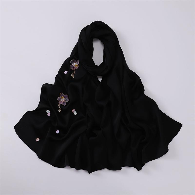

Handmade Floral Necklace Chain Bubble Chiffon Instant Hijab Shawl High Quality Wrap Beach Cover up Bufandas Ramadan Muslim Sjaal