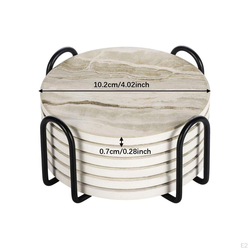 6 Pieces Ceramic Coaster with Holder 4 Inches Cork Back Coffee Mug Pad Tabletop Protection for