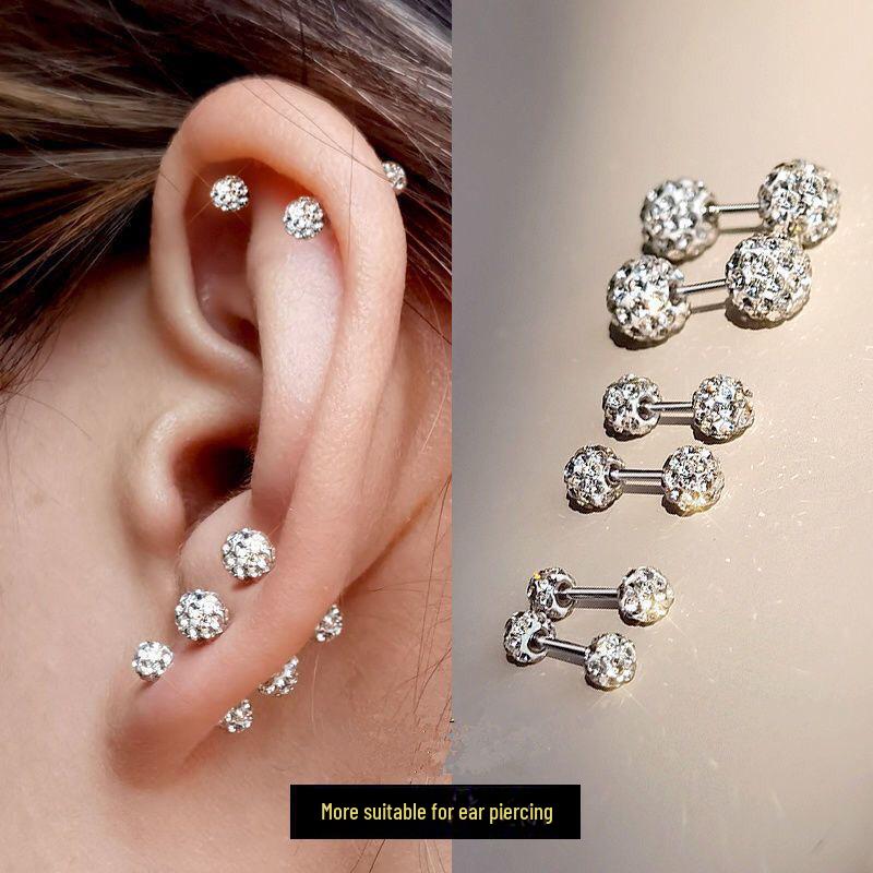 

Luxurious Sleep-Friendly Flashing Earrings: High-End Niche Ear Piercing and Bone Studs for Women Double Head 3mm (Titanium Steel Needle)